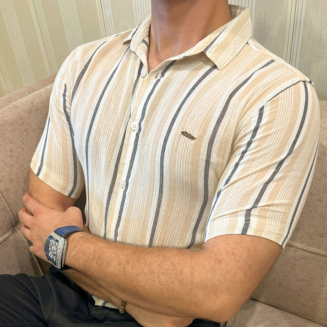 Turbo Patterned Lining Style Casual Shirt In Beige