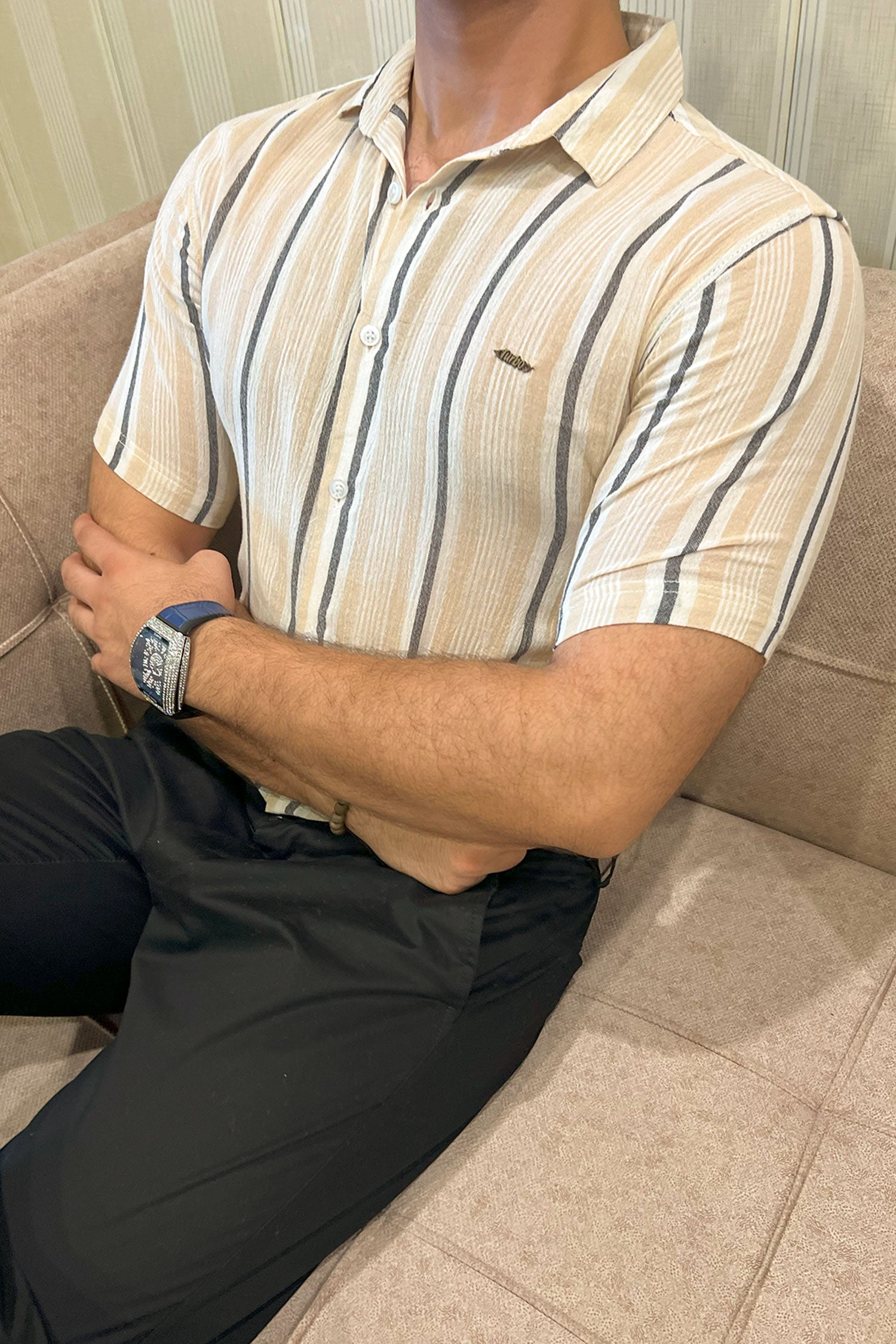Turbo Patterned Lining Style Casual Shirt