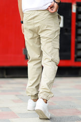 Turbo DrawString Pockets Cotton Loose Bottom Trouser In Beige