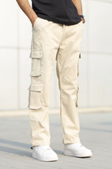 Turbo 8 Pockets Imp Cotton Blend Cargo Trouser In Beige