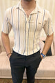 Turbo Patterned Lining Style Casual Shirt In Beige