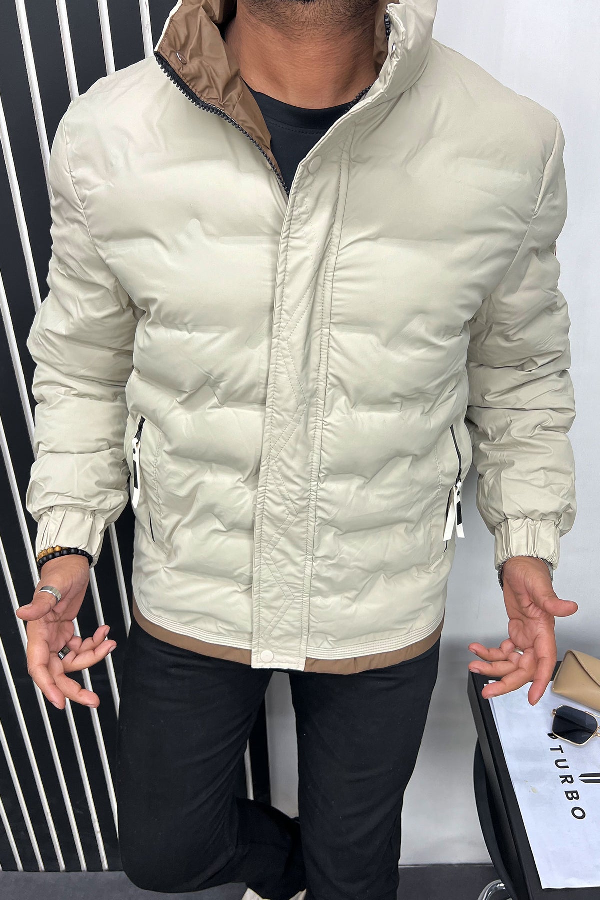 Super Snow Break Quilted Padded Imported Puffer Jacket In Beige