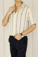 Turbo Patterned Lining Style Casual Shirt In Beige