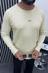 Turbo Waffle Texture Round Neck Thermal Cotton Men's Sweatshirt In Beige