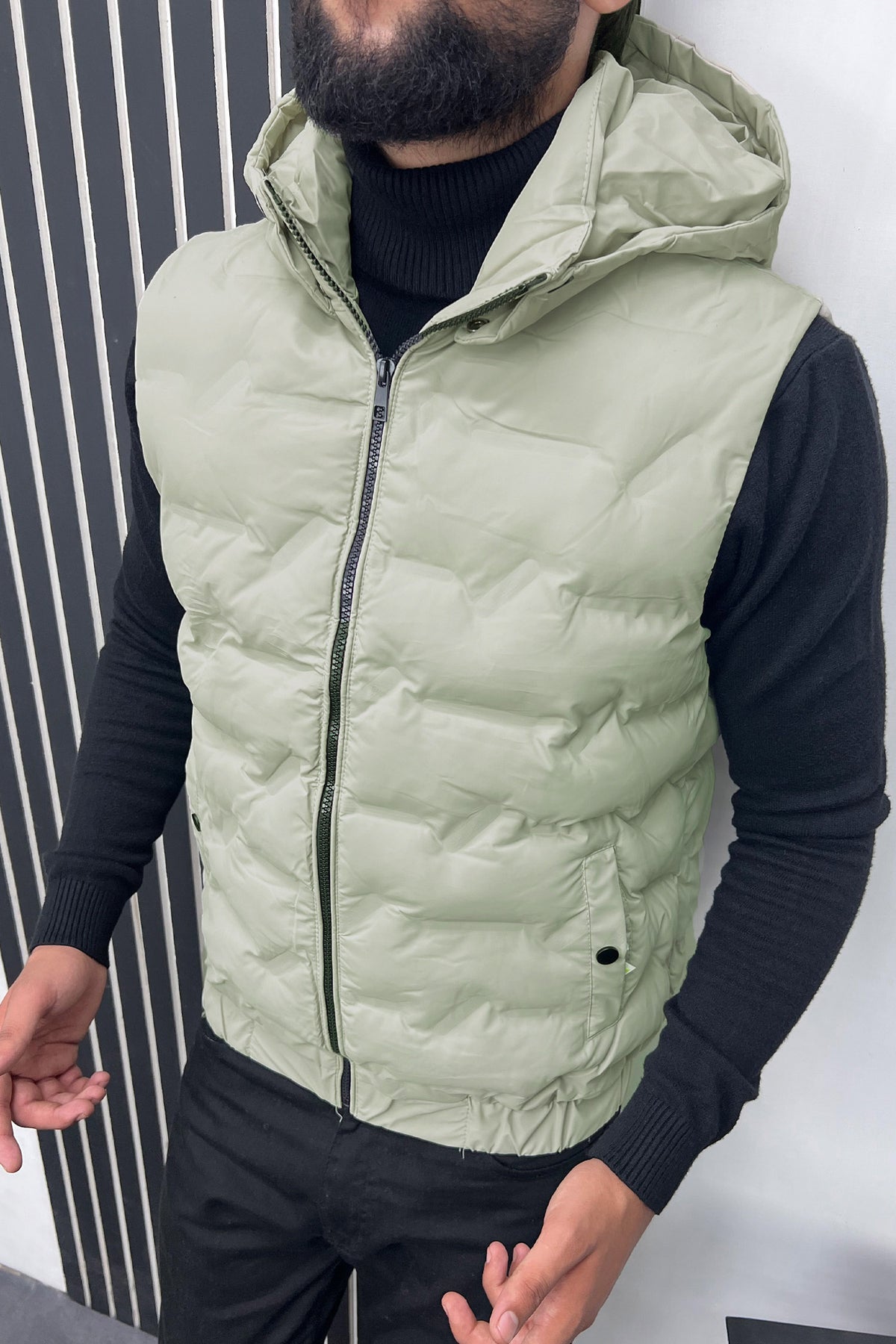 Plain Padded Hood Quilted Imported Men's Gilet