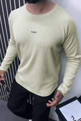 Turbo Waffle Texture Round Neck Thermal Cotton Men's Sweatshirt In Beige