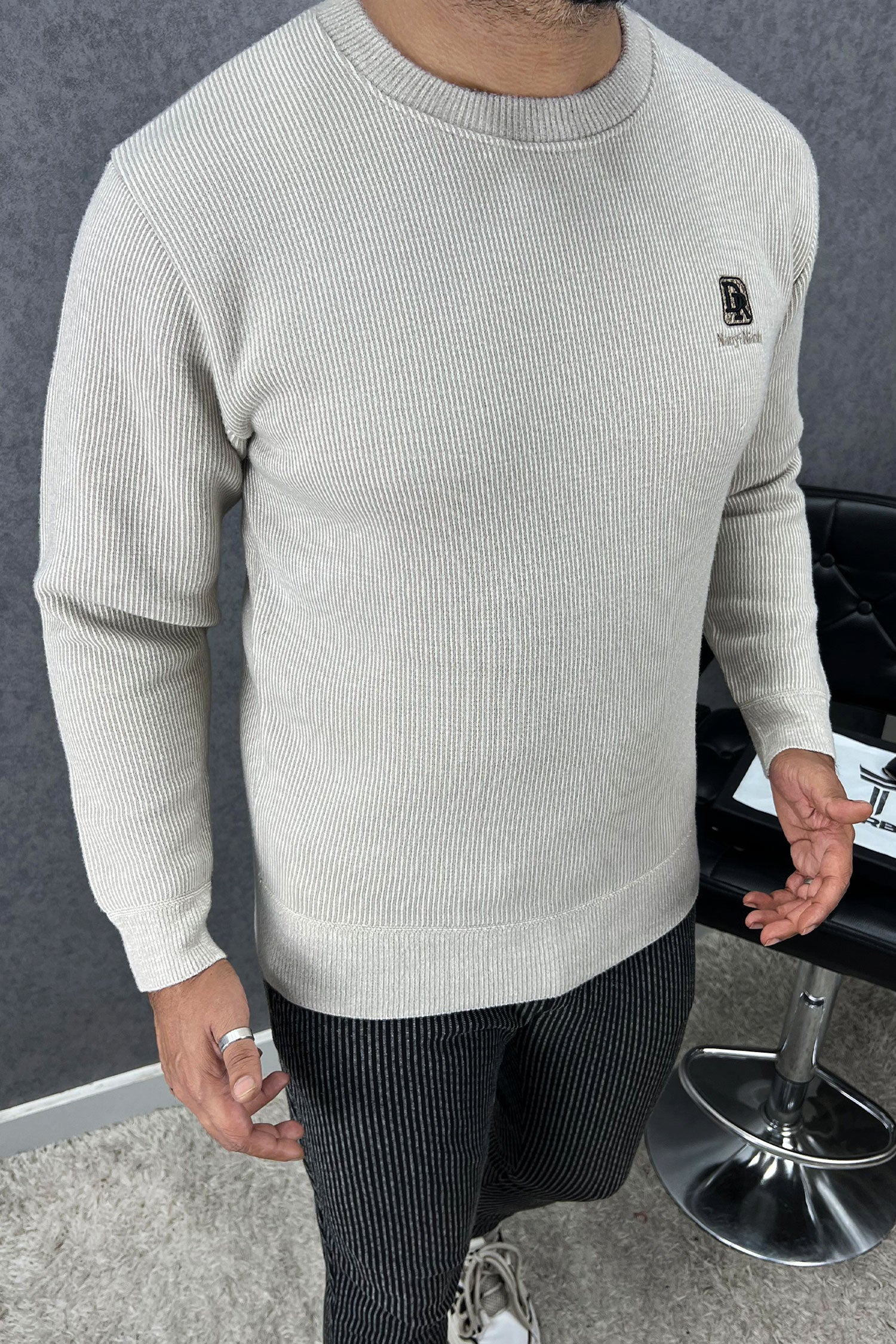 Smooth Ribbed Round Neck Imported Men's Sweatshirt