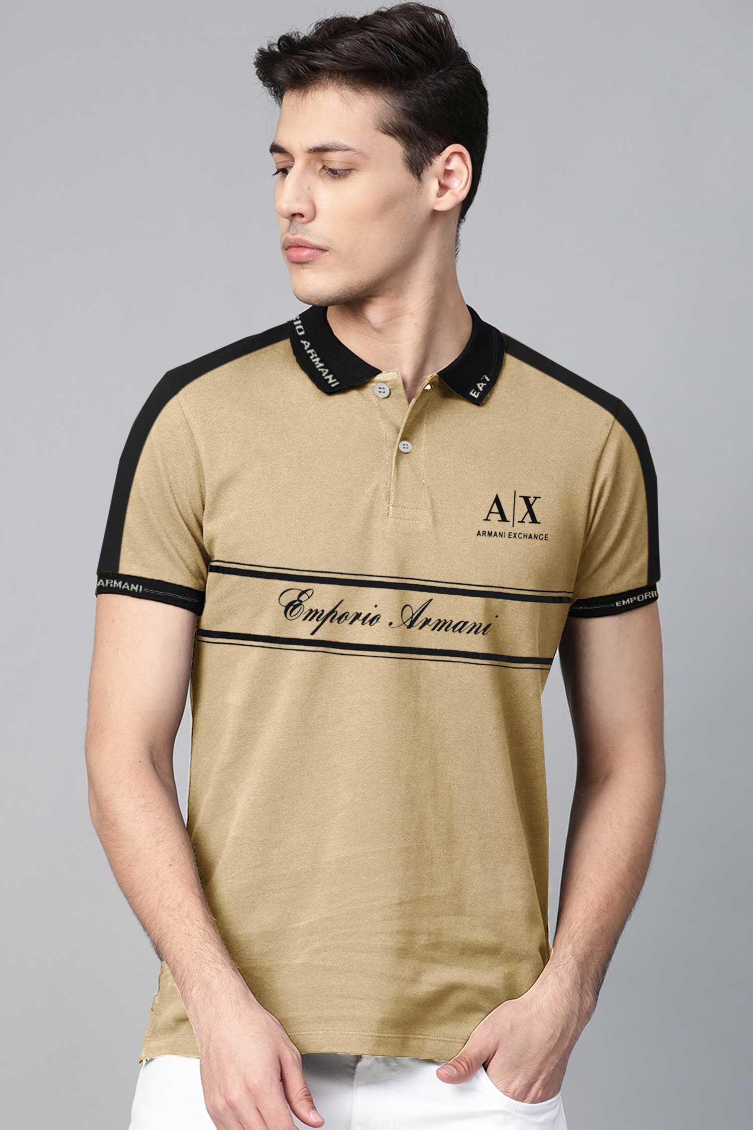 Armni Logo-Taped Contrast Collar Men's Polo Shirt