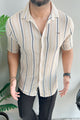 Turbo Patterned Lining Style Casual Shirt In Beige