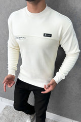 Stitch Motif Round Neck Imported Men's Sweatshirt