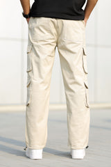 Turbo 8 Pockets Imp Cotton Blend Cargo Trouser In Beige