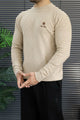 Lro Piana Designer Textured Imported Round Neck Men's Sweater In Beige