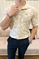 Turbo Rich Floral Printed Casual Shirt In Beige