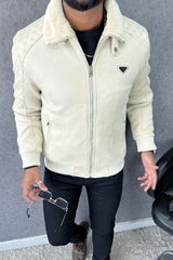 Fur Look Collar Zipper Men's Suede Jacket