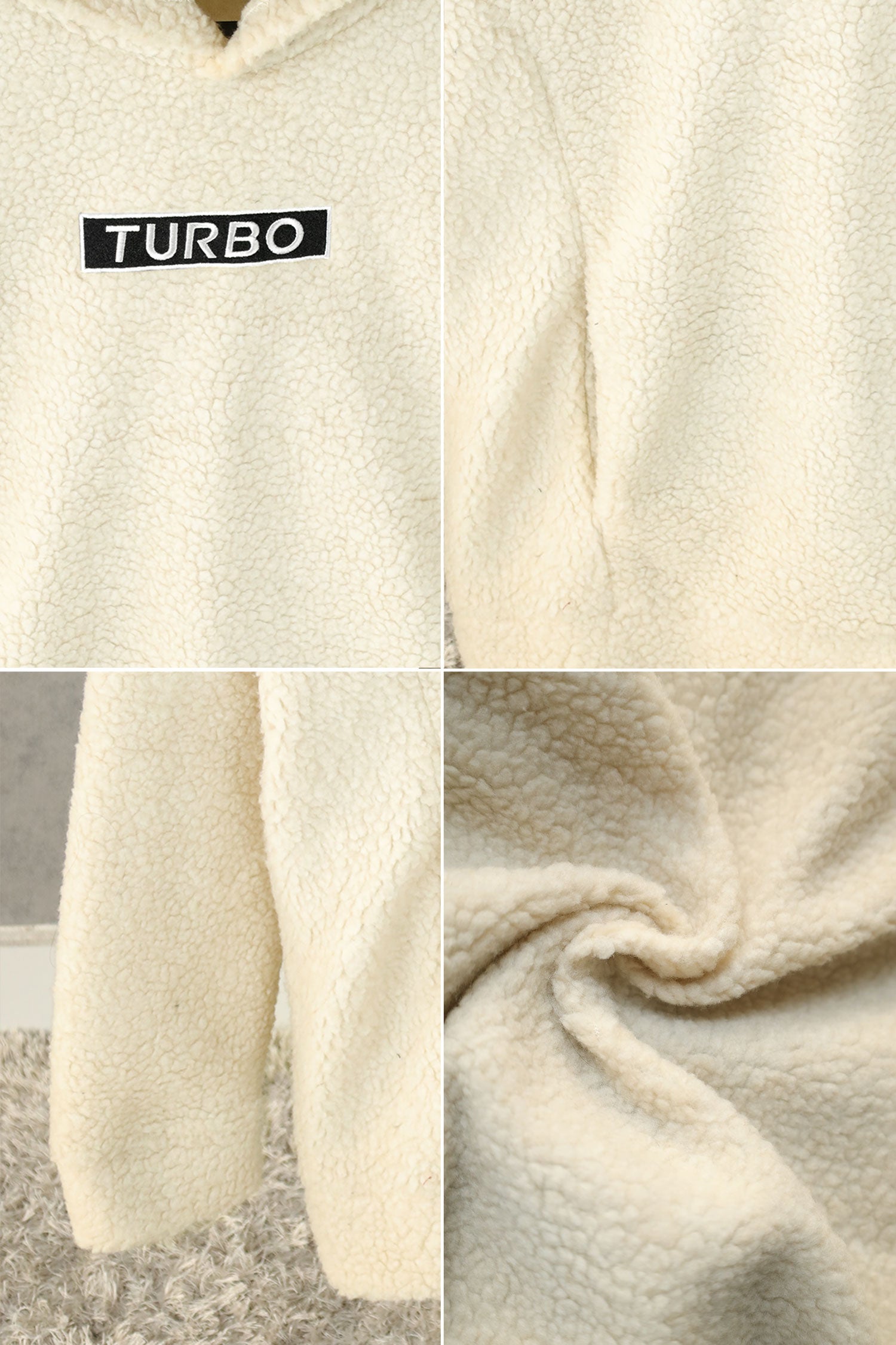 Turbo Cozy Imported Sherpa-Lined Hoodie In Beige