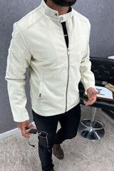 Plain Stand Collar Button Men's Imported Suede Leather Jacket