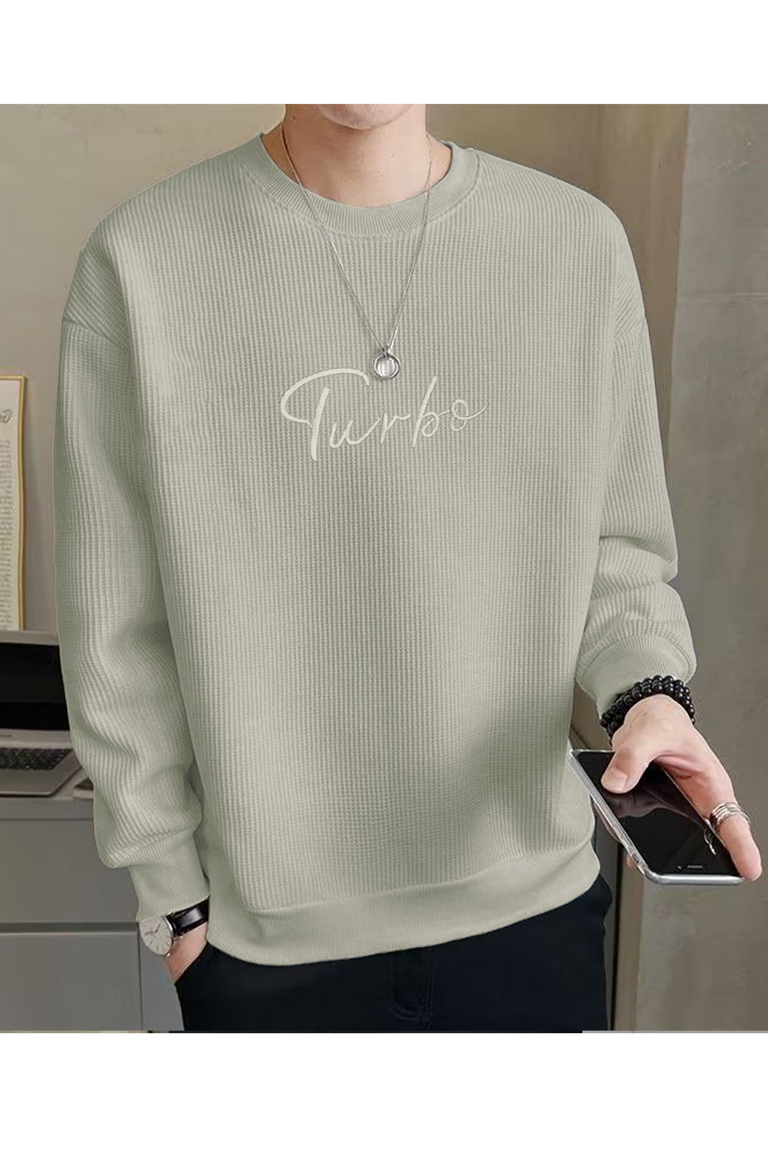 Turbo Signature Logo Round Neck Thermal Cotton Men's Sweatshirt