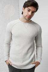 Turbo T Shoulder Style Round Neck Thermal Cotton Men's Sweatshirt In Beige