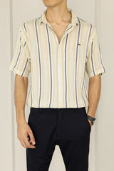 Turbo Patterned Lining Style Casual Shirt In Beige