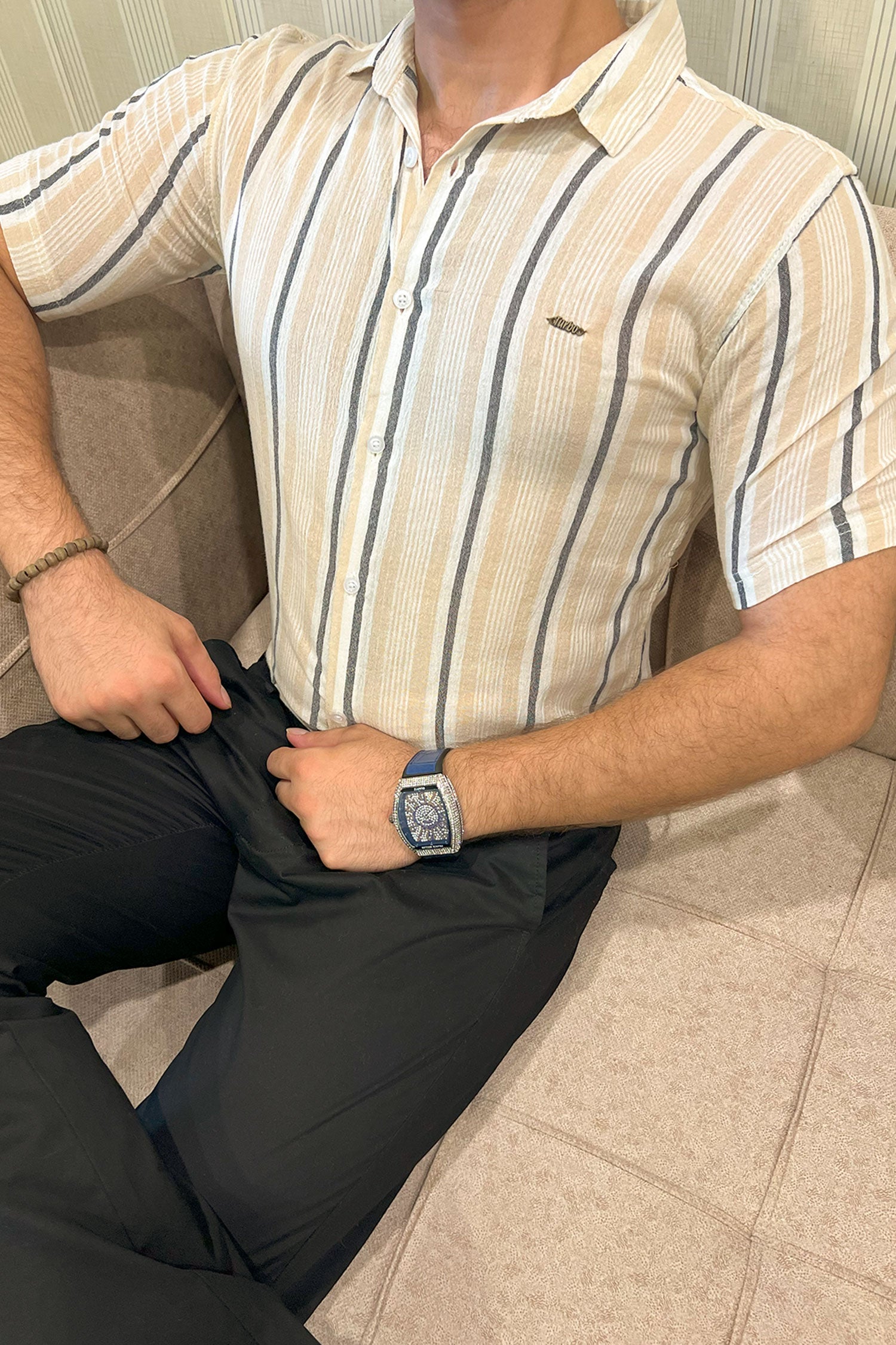 Turbo Patterned Lining Style Casual Shirt
