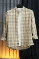 Turbo FearLess Checked Long Sleeve Cotton Casual Shirt In Beige