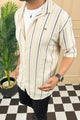 Turbo Patterned Lining Style Casual Shirt In Beige