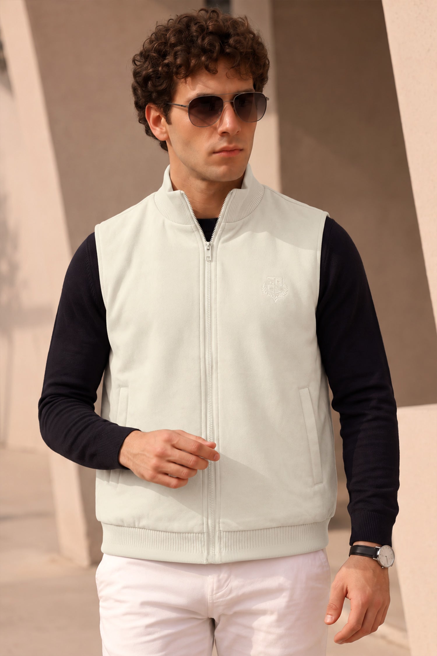 Turbo stand-up collar Imported Puffer Men's Gilet In Beige