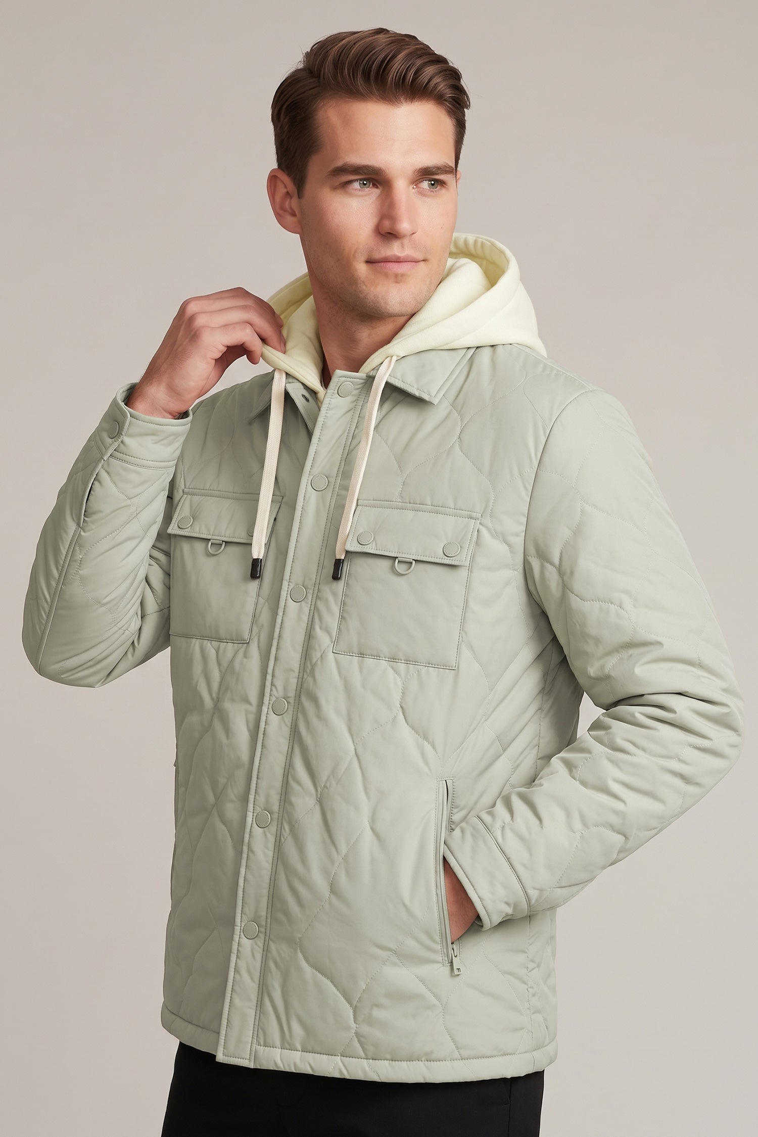 Men's Casual Quilted Detachable Hood Imported Puffer Jacket