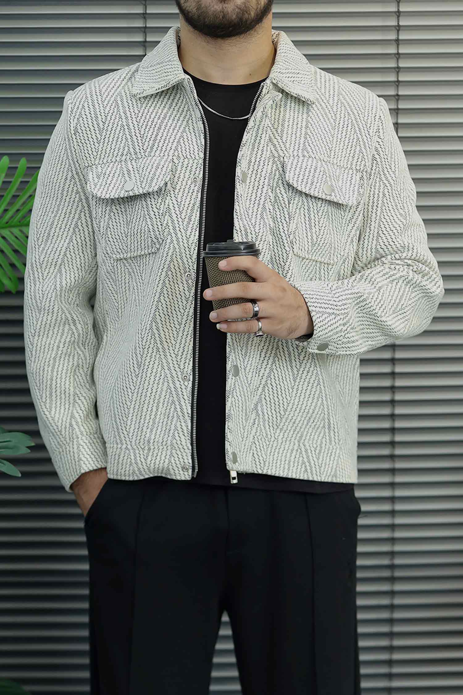 Sharp Herringbone Texture Imported Men's Wool Jacket