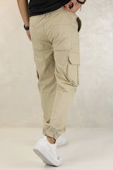 Turbo DrawString Pockets Cotton Loose Bottom Trouser In Beige