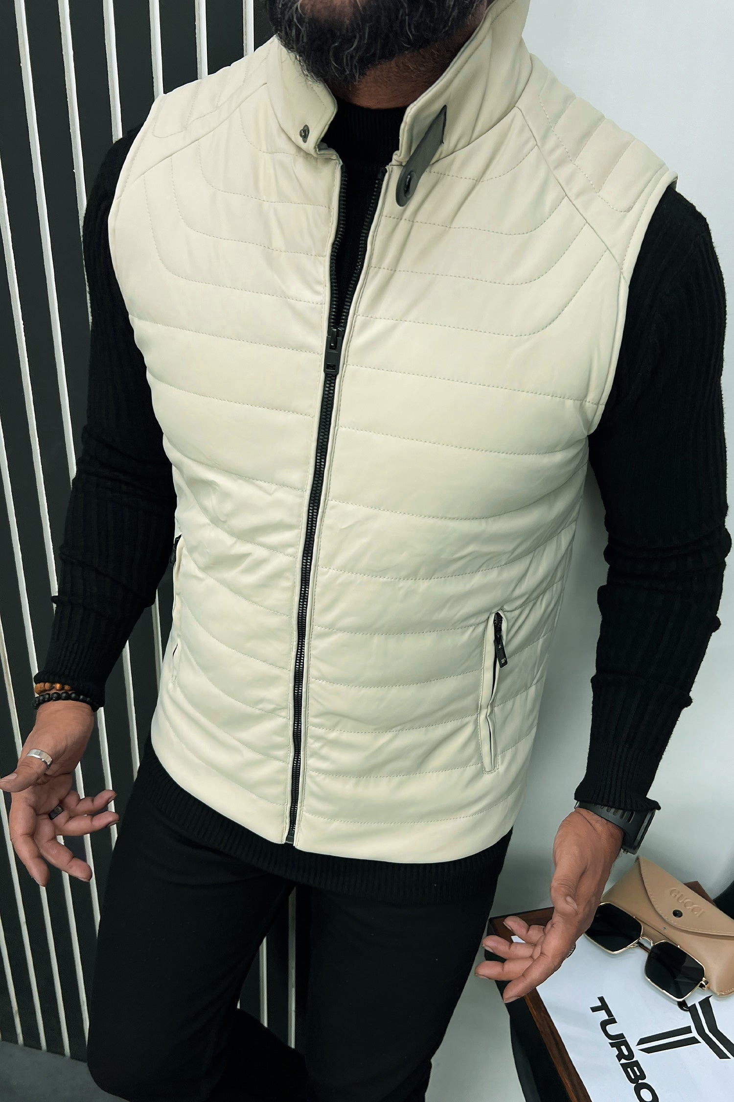 Stand Up Collar Quilted Imported Men's Gilet