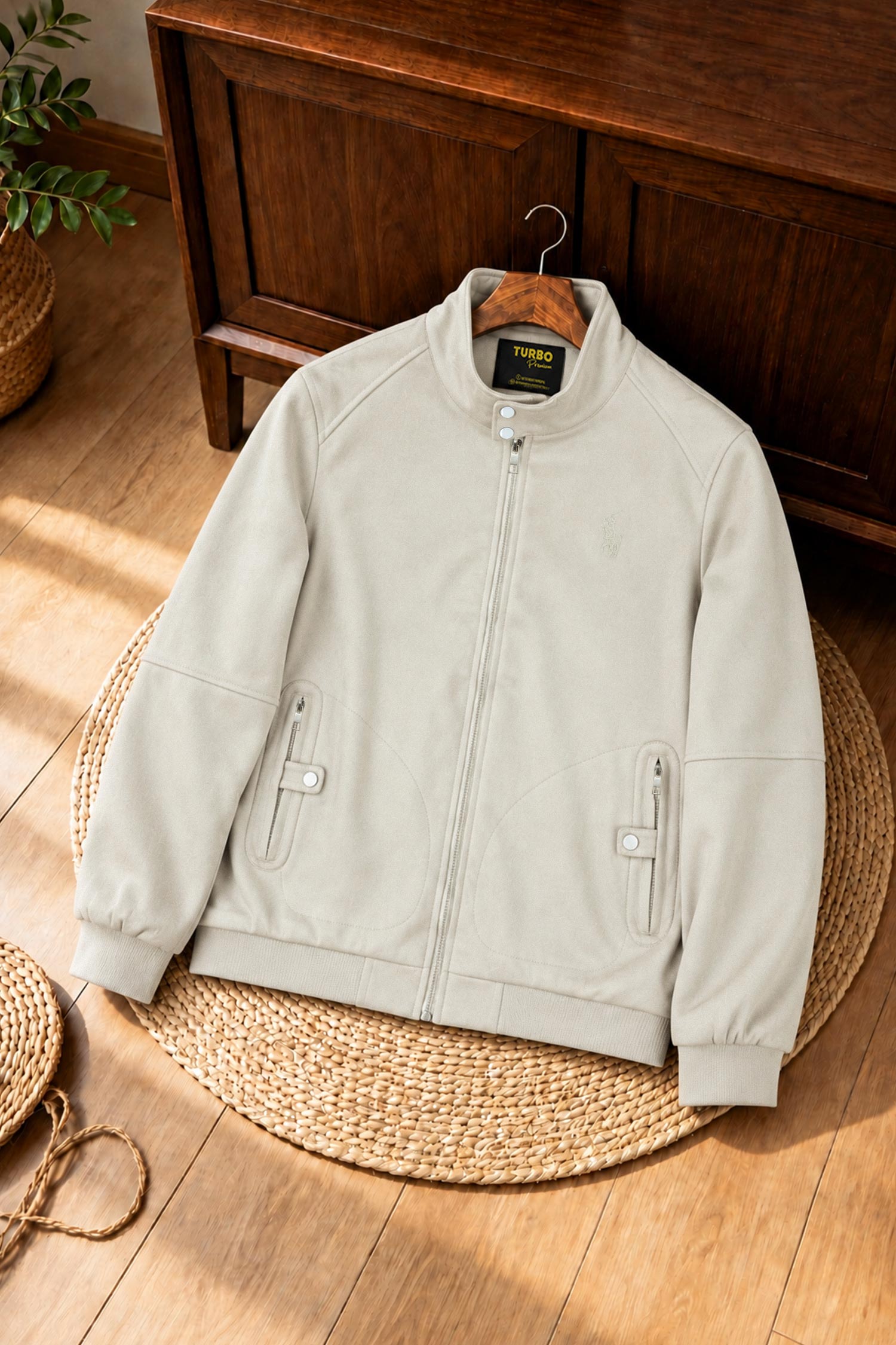 Turbo x Polo Classic Blouson Imported Men's Suede Jacket In Beige