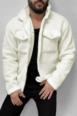 Turbo Pocket Style Sherpaa Fleece Light Weight Jacket In Beige