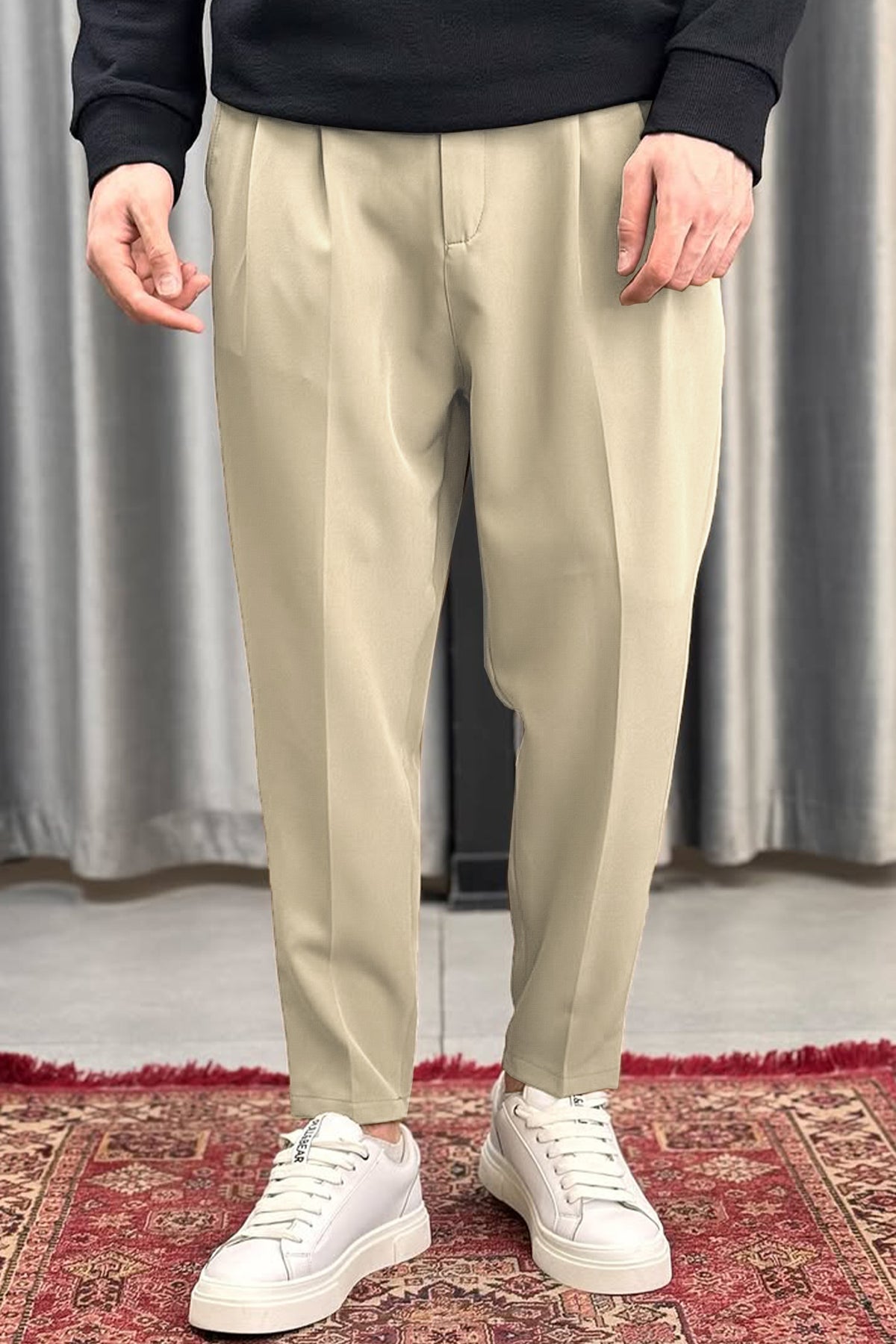 Turbo Pique Textured Double Plate SlimFit Trouser In Off White