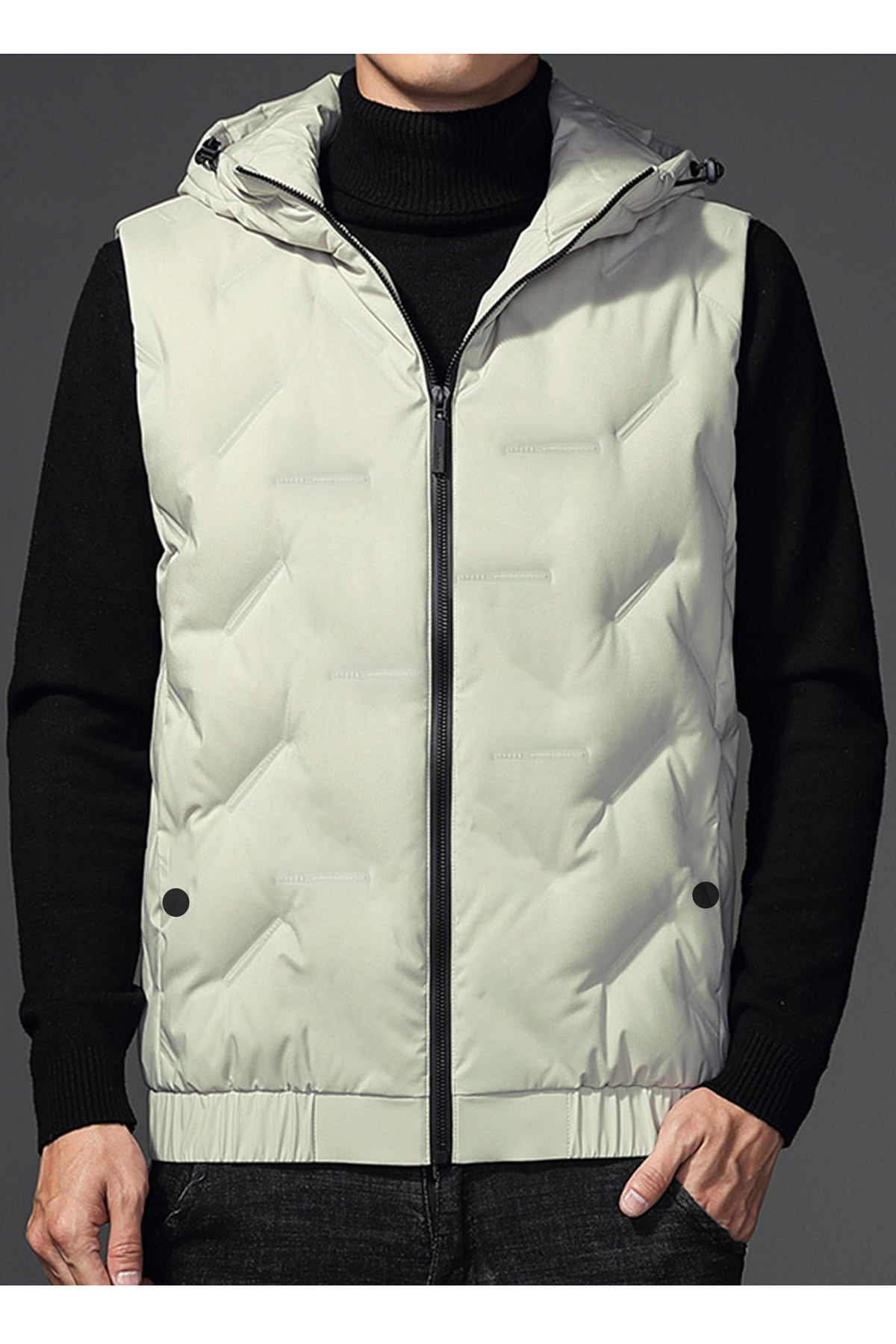 Plain Padded Hood Quilted Imported Men's Gilet In Beige