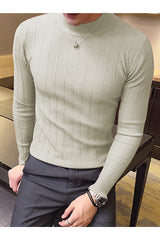 Fashion Slim Striped Motif Mock Neck Men's Sweatshirt In Beige