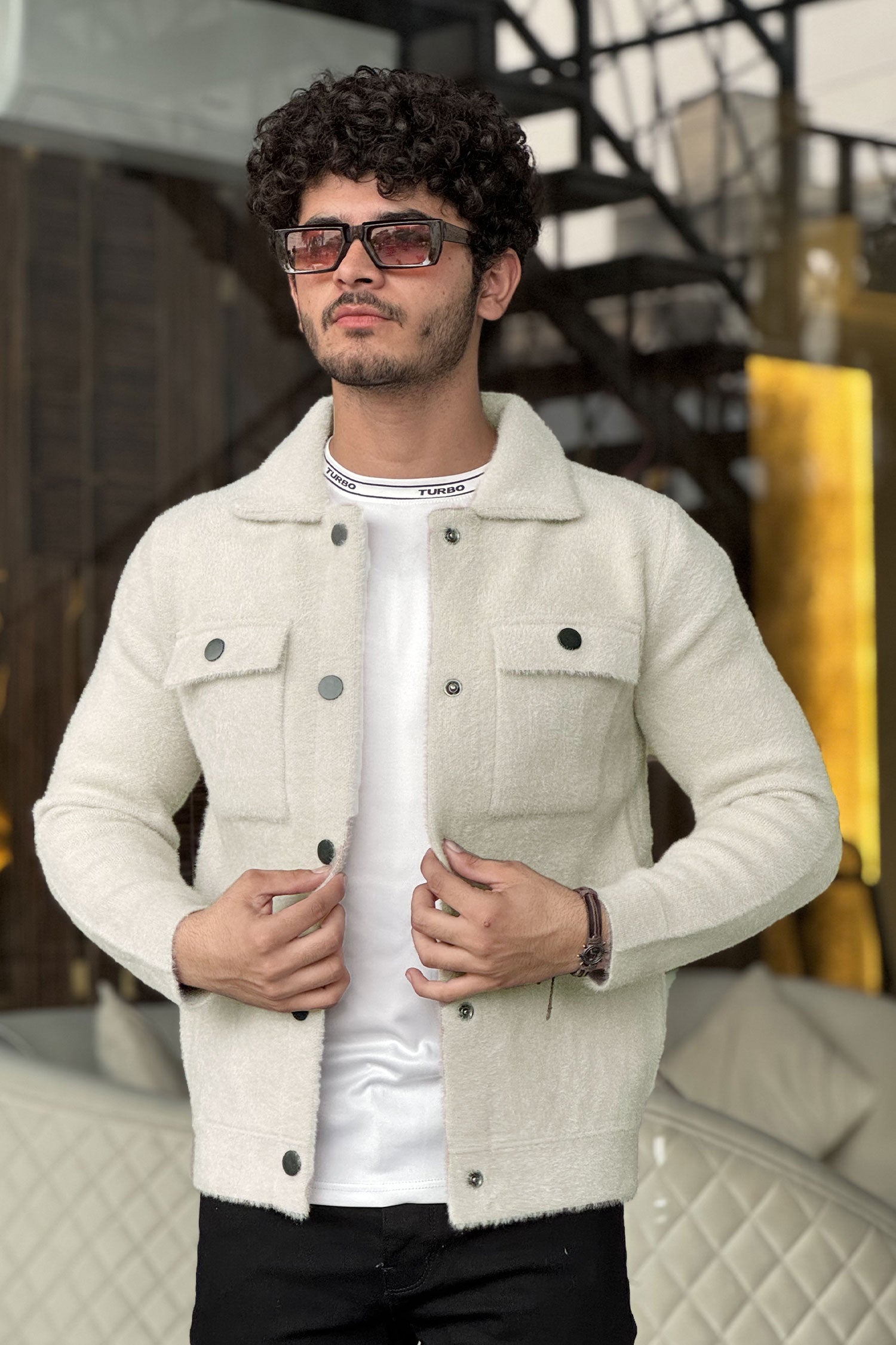 Double Pocket Detailed Imported Men's Woolen Jacket