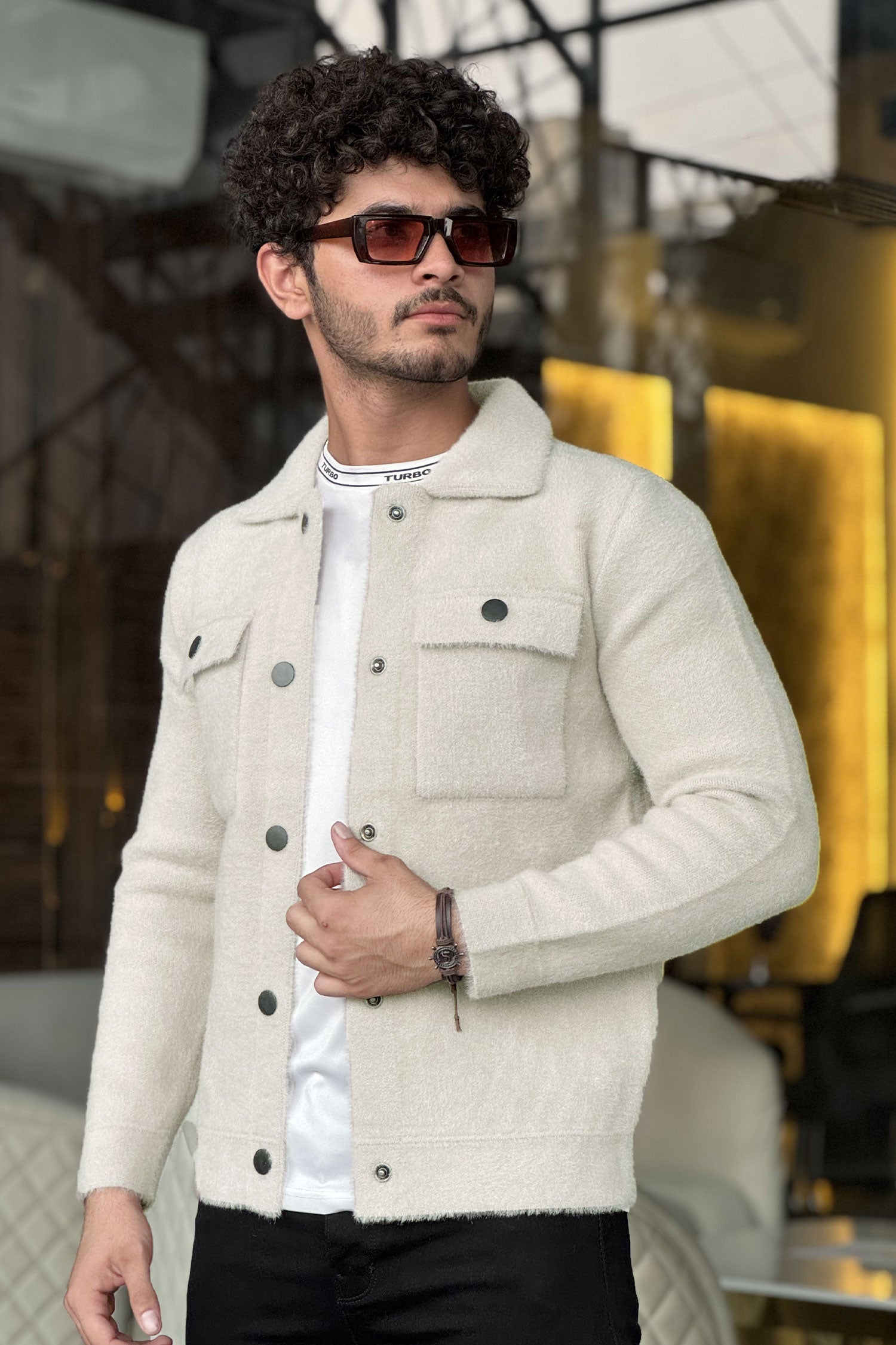 Double Pocket Detailed Imported Men's Woolen Jacket