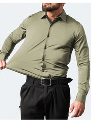 Self Textured Elastic Shirt In Beige