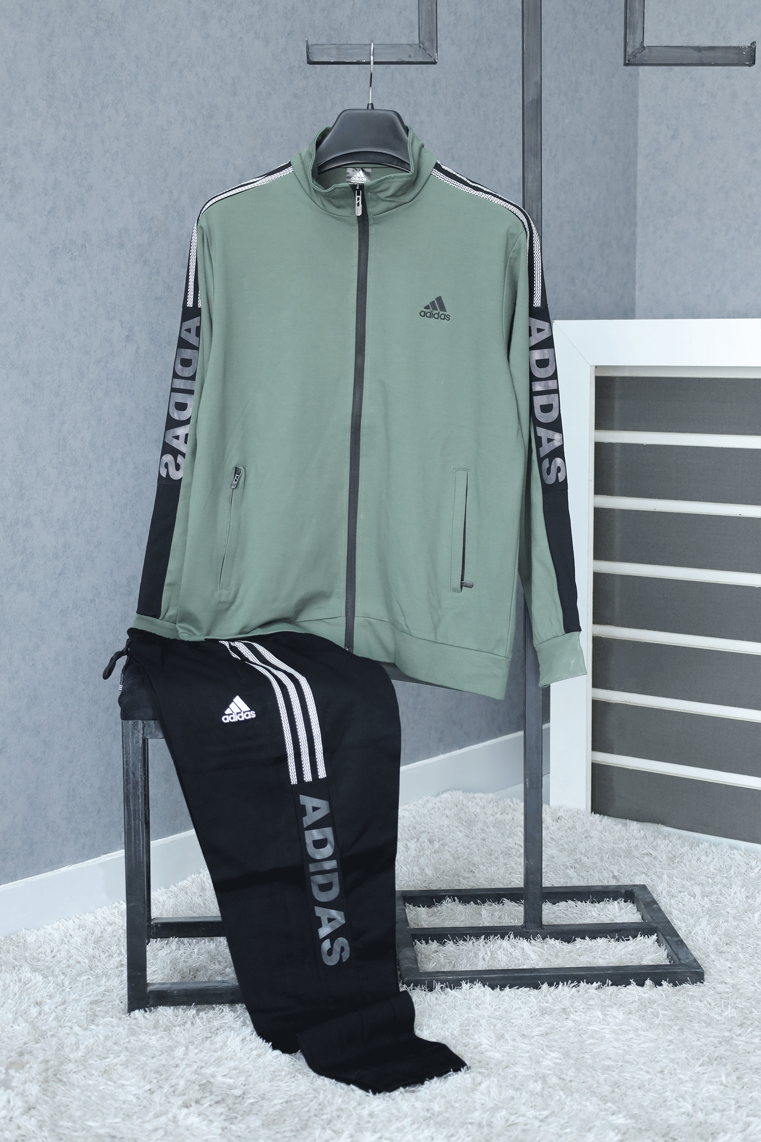 Adds Half Stripes Sportswear Men Zipper Tracksuit