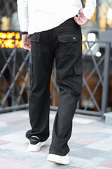 Turbo Vintage Style Cargo Denim Jeans In Black