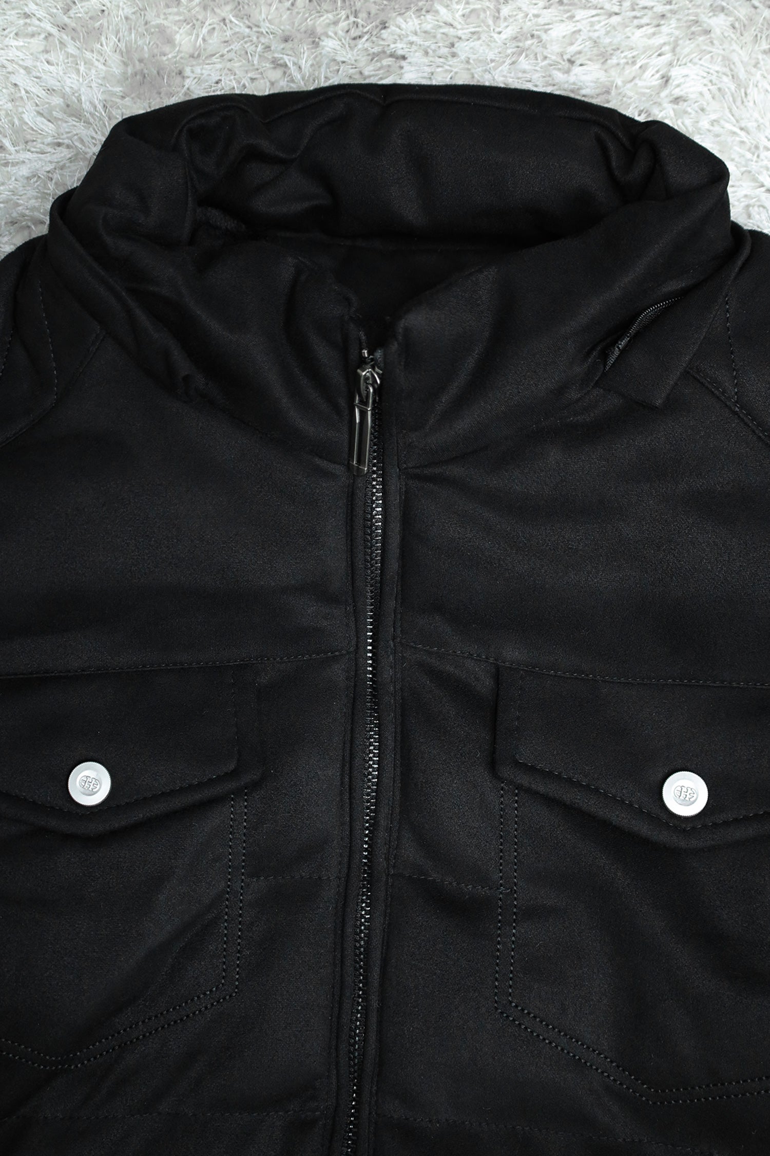 Fur Trim Hooded Zipper Men's Suede Jacket