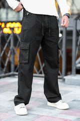 Turbo Vintage Style Cargo Denim Jeans In Black