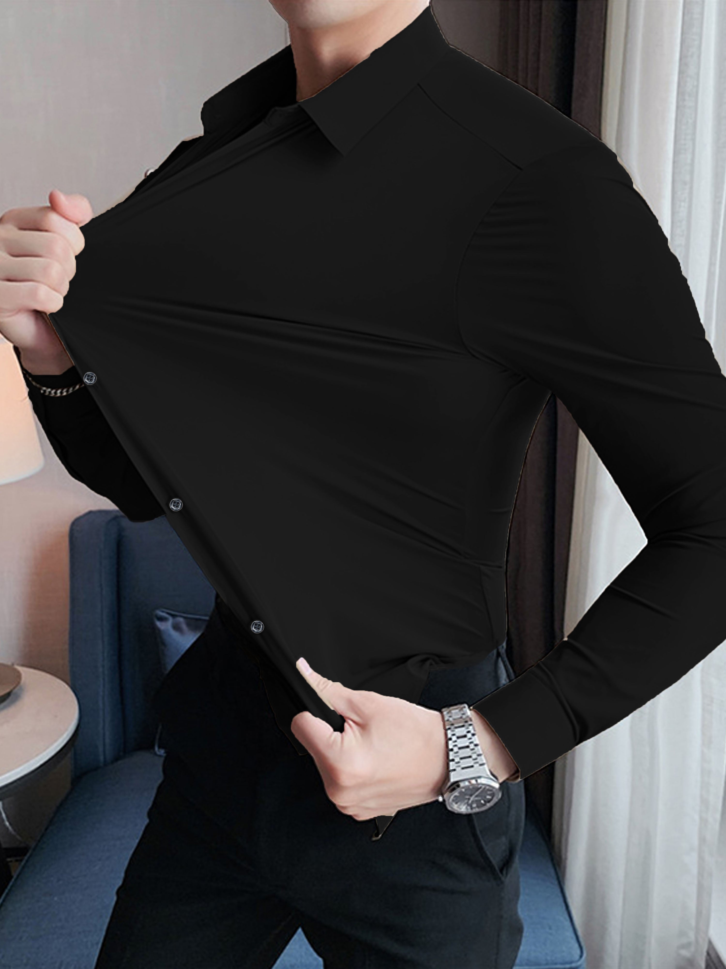 Self Textured Elastic Shirt