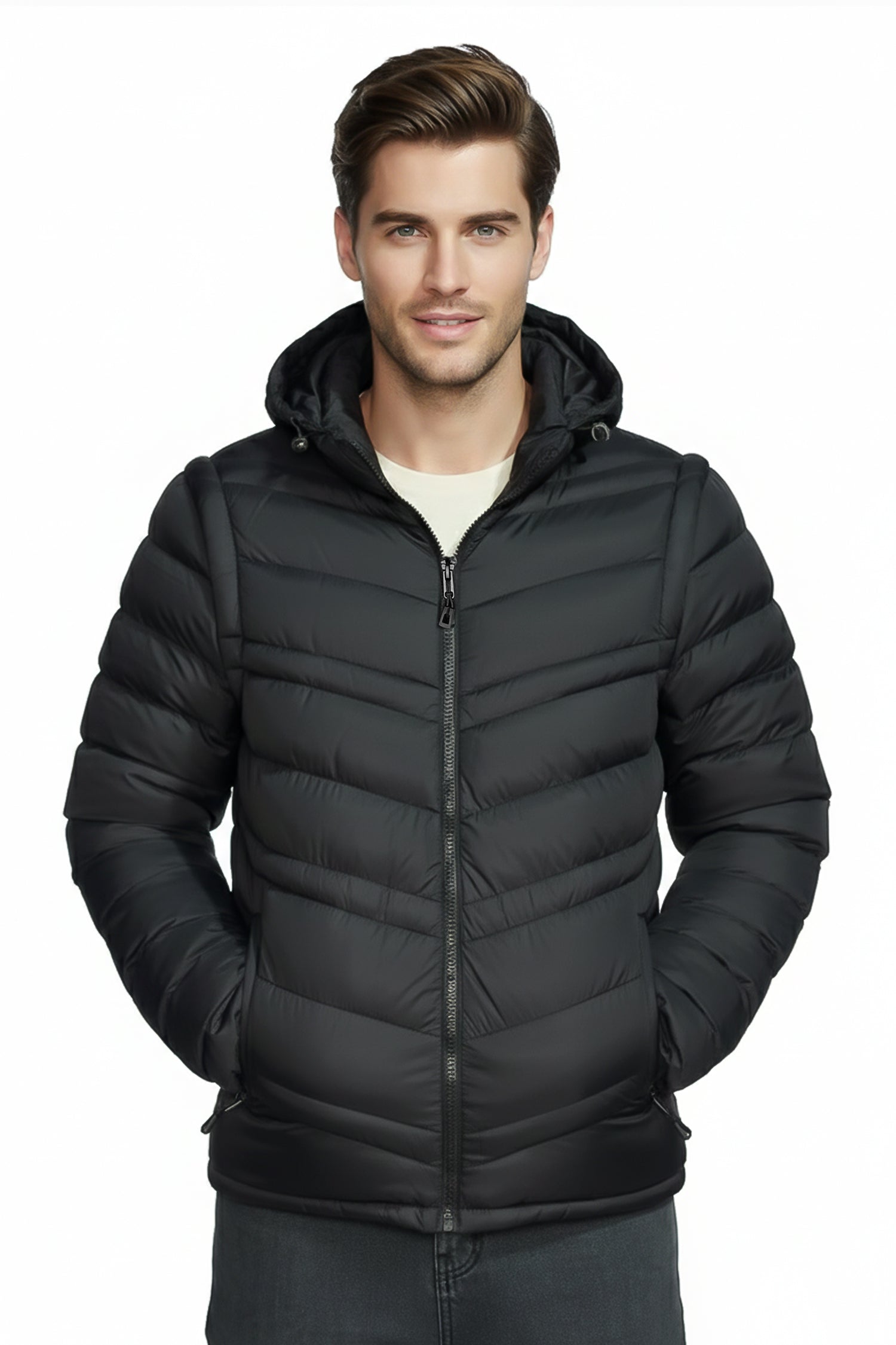 Turbo Poly Stretch Removable Arm Imported Puffer Jacket