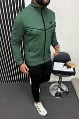 Nke V Stripe Sportswear Men Zipper Tracksuit In Black&Green