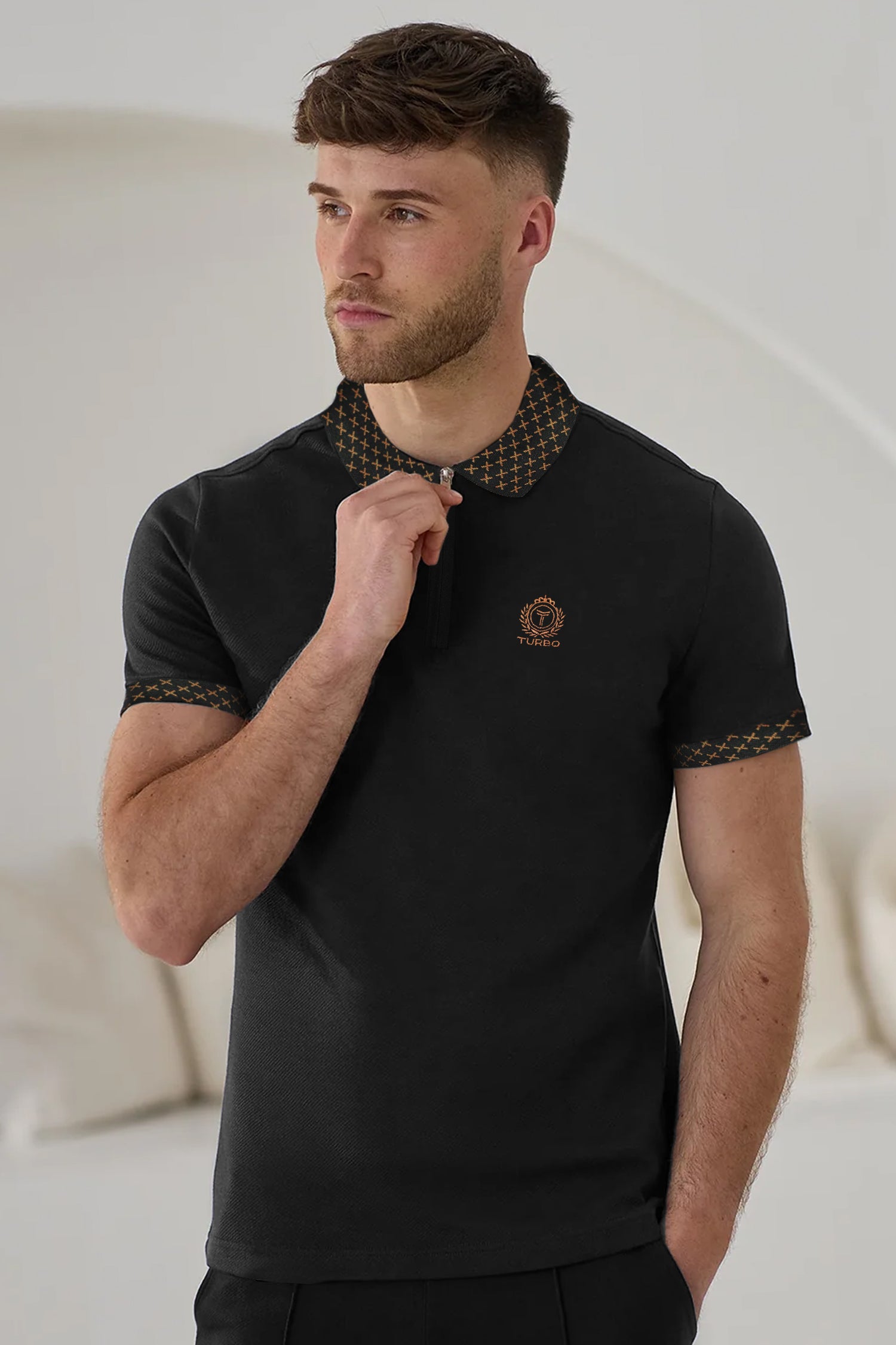 Turbo Abstract Zip Collar Men's Polo Shirt
