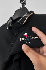 Turbo Polo Patterened Collar Men's Polo Shirt In Black