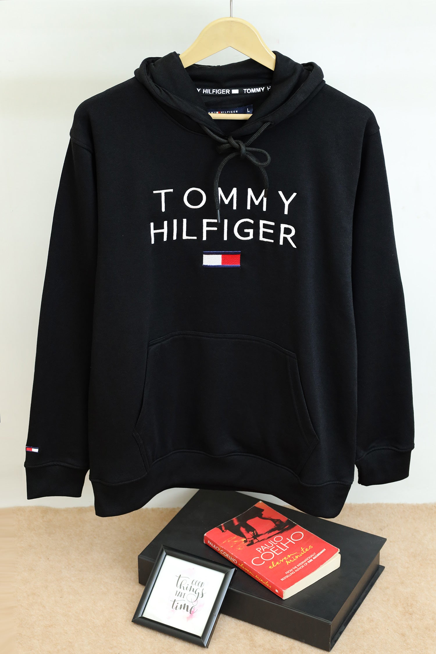 Tomy Hilfgr Luxury Design Essential Fleece Hoodie In Black