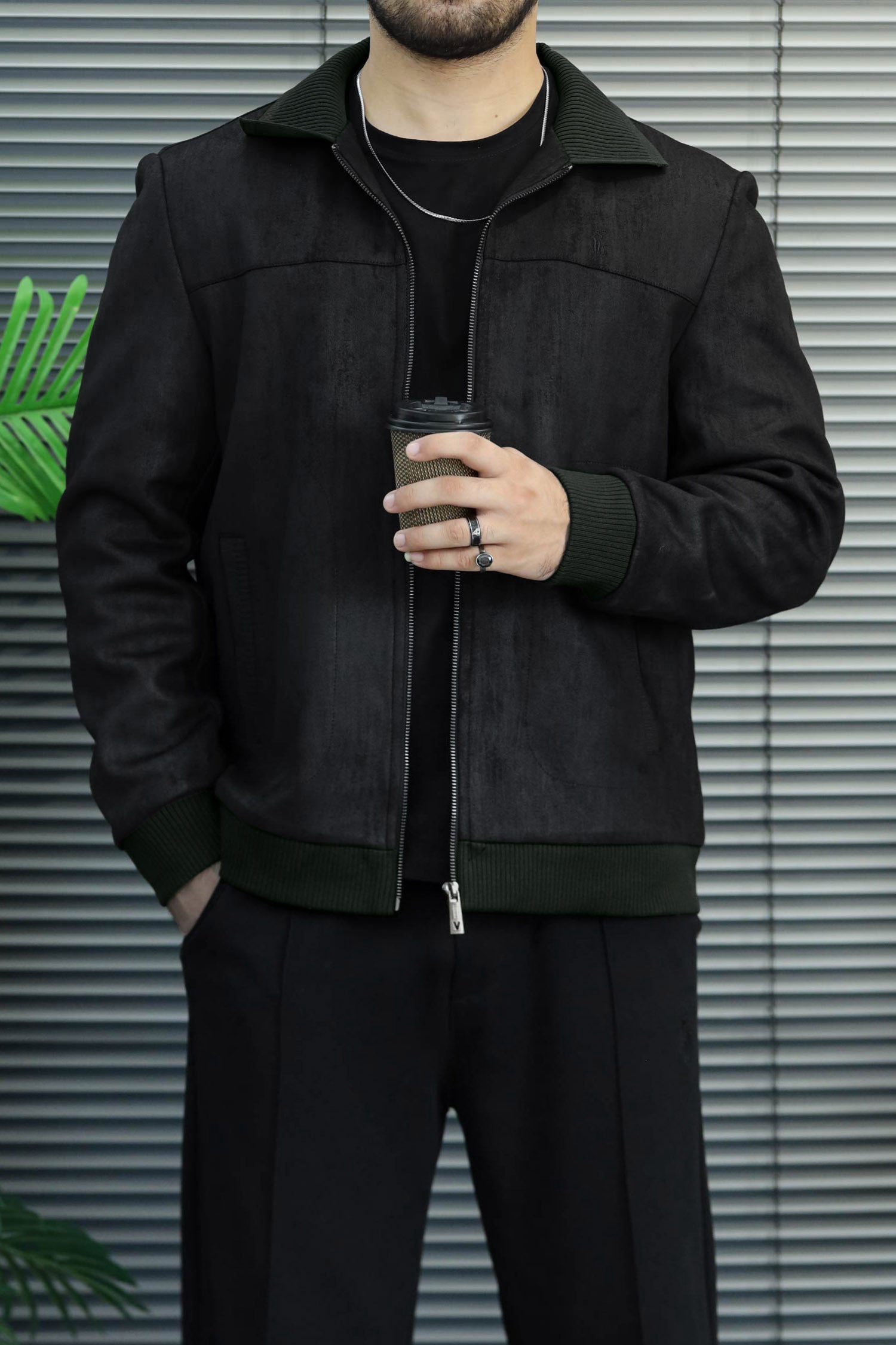 Turbo x Polo Pony Signature Collar Imported Men's Suede Wool Jacket In Dark Green